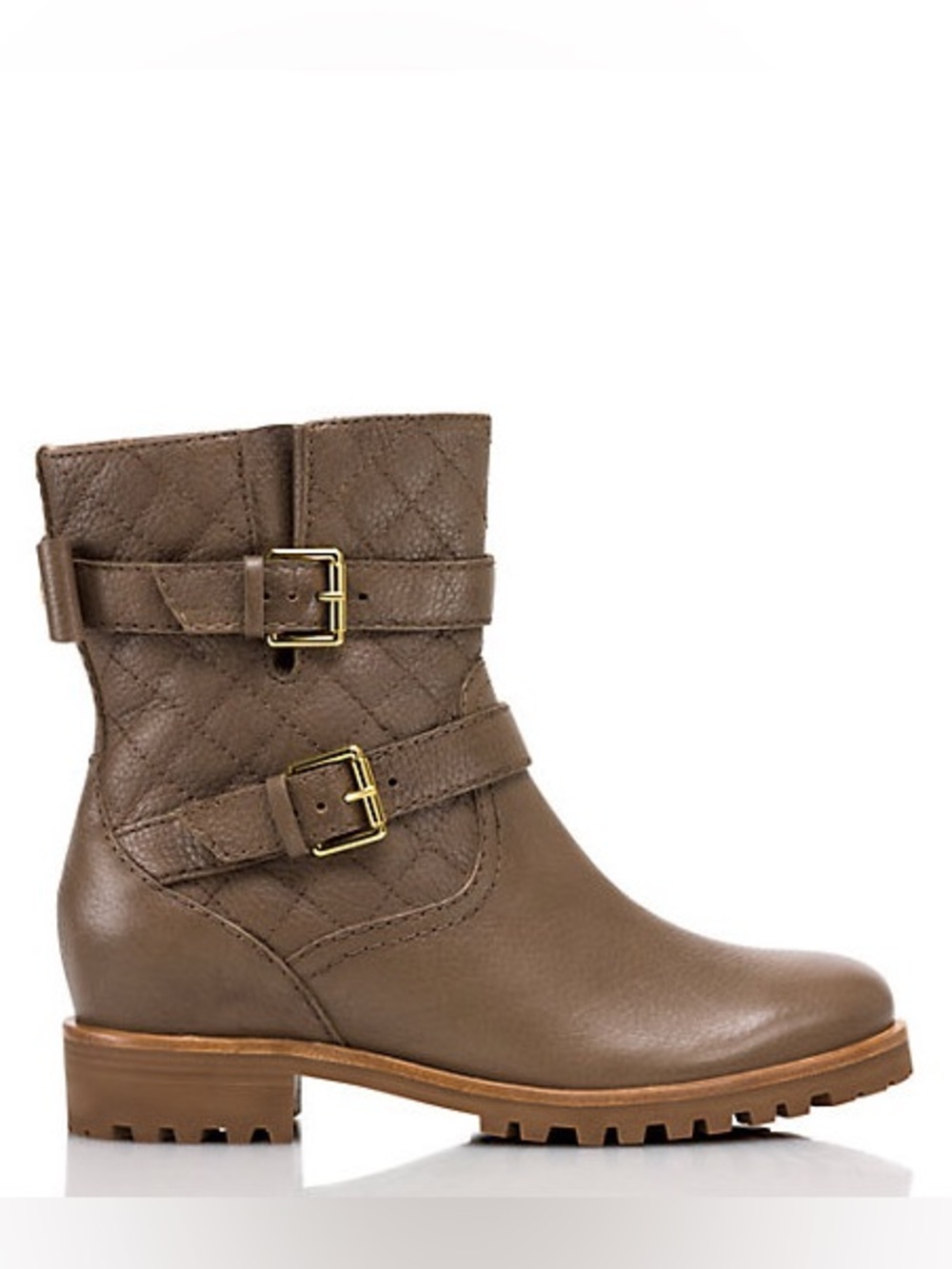 Kate Spade Samara Quilted Leather Moto Boots Taupe Brown Mousse Size 7M
